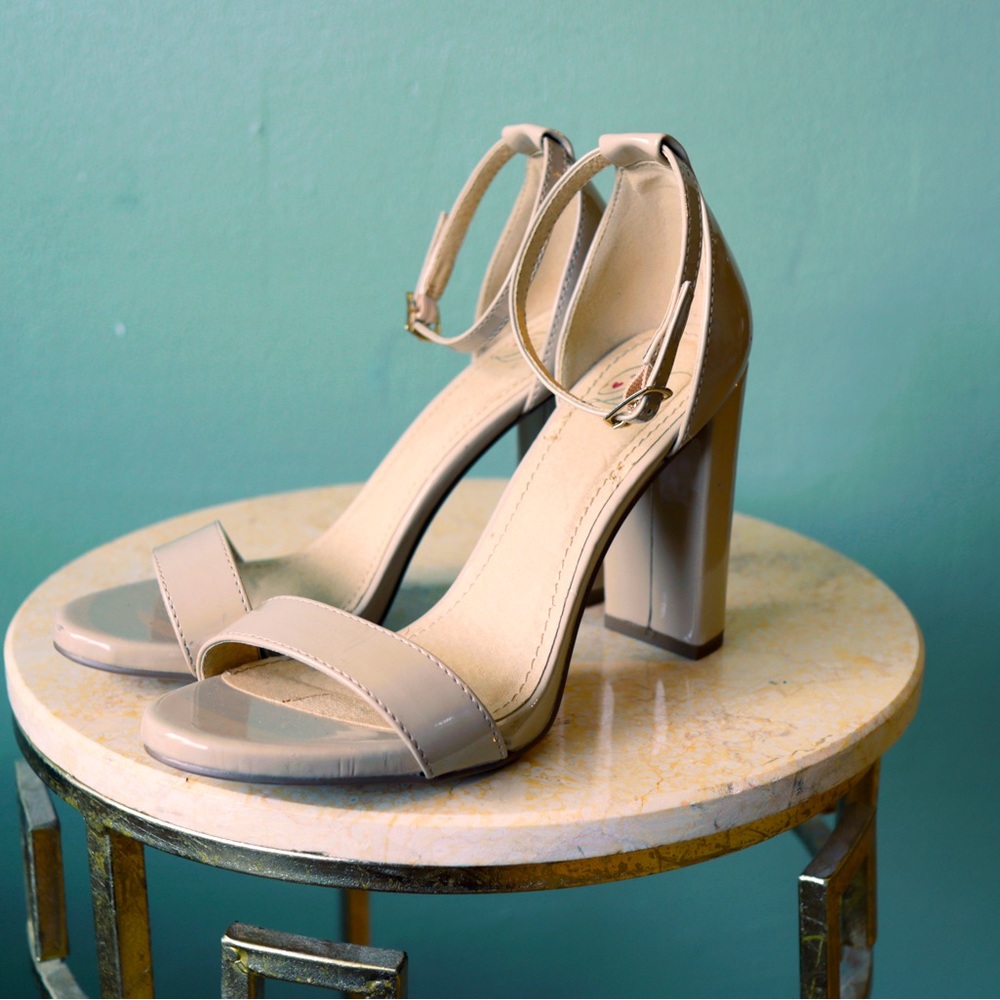 4” open toe ankle strap heels.